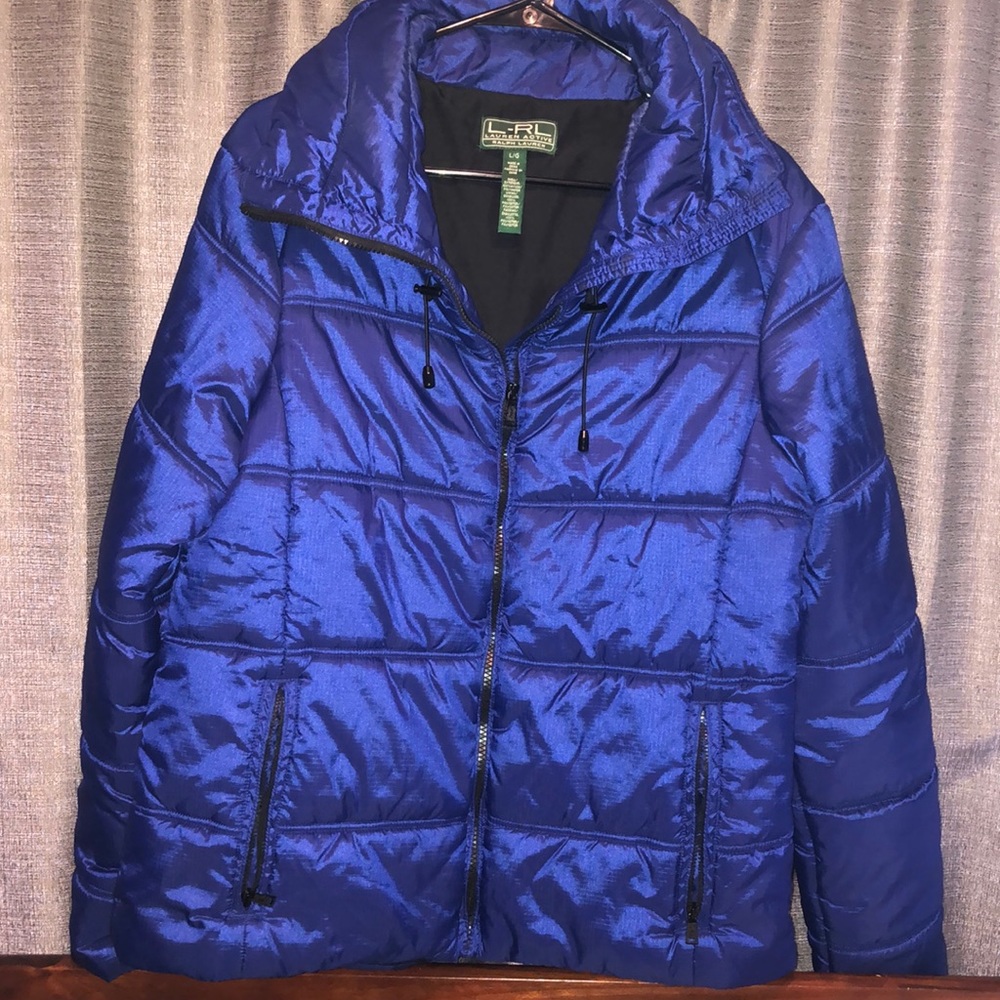 Blue Cowl Neck Ralph Lauren Puffer Jacket